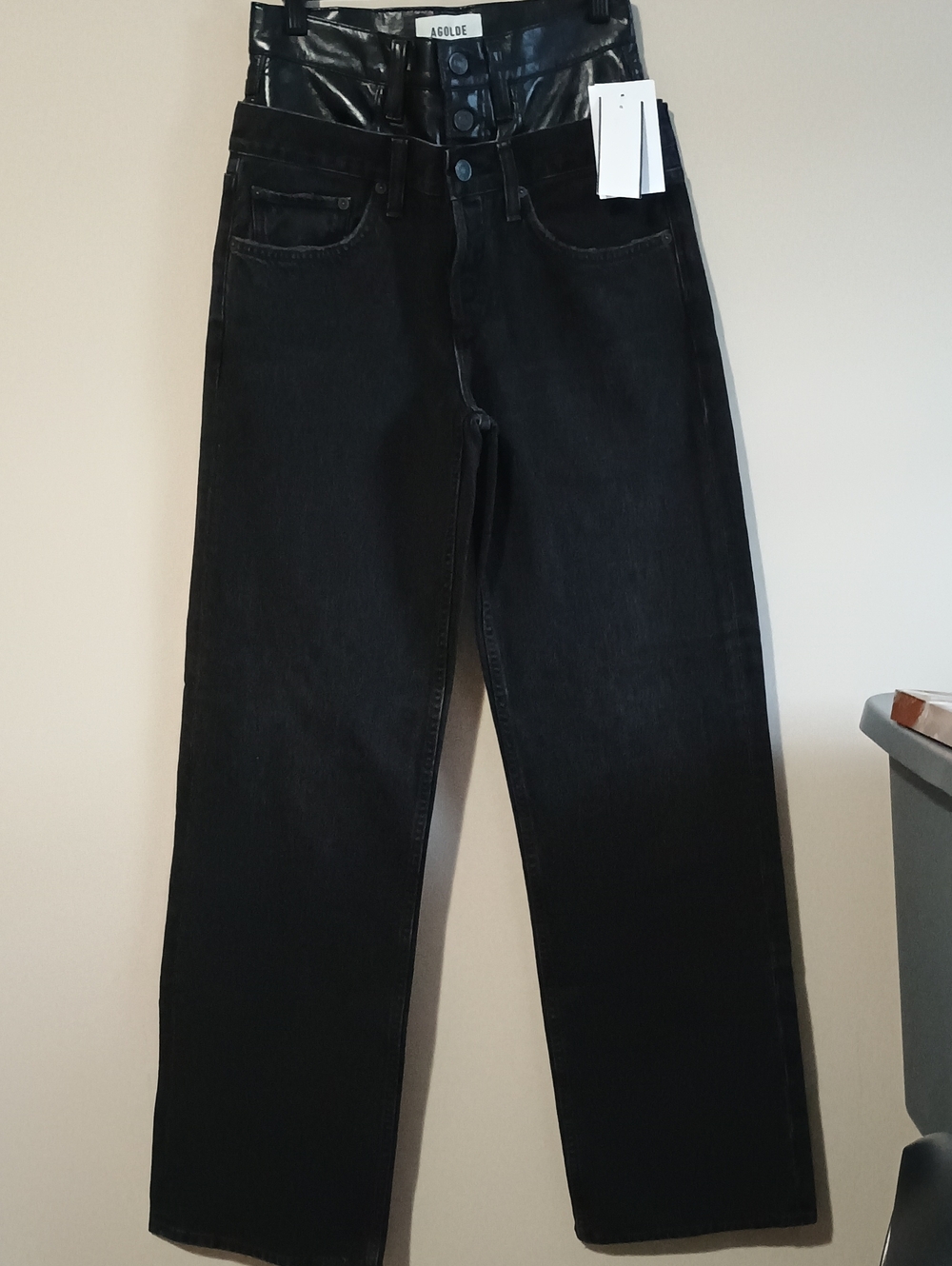 NWTS AGOLDE Elson Tiered Leather-Blend High Rise Jeans Size 25
